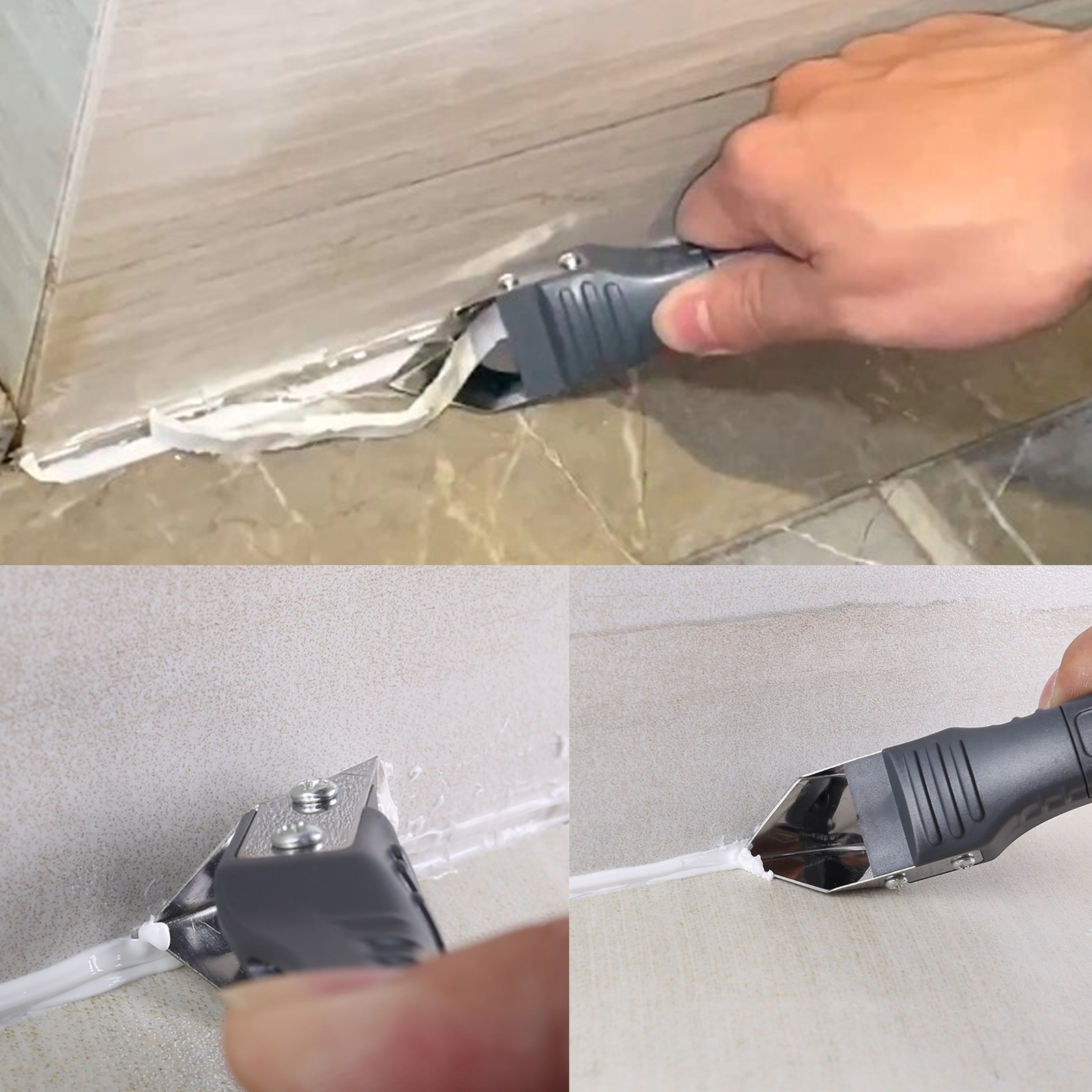 3 in 1 Silicone Caulking Tools（Stainless Steelhead）, Sealant Finishing Tool Grout Scraper, Reuse and Replace 5 Silicone Pads, Great Tools for Kitchen Bathroom Window, Sink Joint