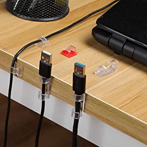 BEYOND BASIC Cable Clips with Strong Self-Adhesive Clear Wire Holders for Wall Durable Plastic Cord Management Organiser Clamps (Pack of 16 pcs)