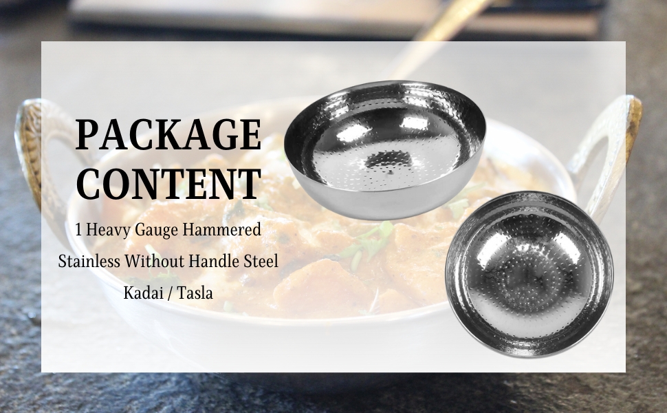 KC Sandwich Spodní těžký guage nerezová ocel Hammered Tasla, bez Handle Kadhai Cookware (1500 ML)