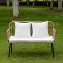 Homsido Garden Outdoor Patio Love Seat,Boho Rattan Chair Sofa Wicker Couch All Weather Couple Seat,Beige Rattan White Cushion Balcony Chair Valentine's Day Gift Birthday Gift for Family