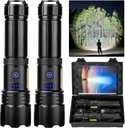 Flashlight LED Rechargeable Flashlights High Lumens, 99,000 LM Super Bright Powerful Flashlight, High Powered Flash Lights Waterproof Handheld Flashlights for Home Camping Hiking(2 Pack)