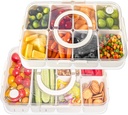 LUXEAR Divided Serving Tray with Lid and Handle 2Pack Snack Box Charcuterie Container Dishwasher Safe 8 Compartment Snack Platters Portable Organizer for Fruits, Candy, Snacks, Picnic, Party&Travel