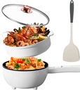 iMounTEK Electric Hot Pot Non-Stick Frying Pan Portable Rapid Noodles Cooker with Long Handle Steamer Spatula Dual Power Control Overheat Dry-Boil Protection for College Dorm Room Essential for Party