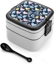 Heart Leaf Pattern Bento Box - Double Layer, Leakproof Food Containers with Partition & Spoon, Stackable Lunch Box for Office, Travel, Camping