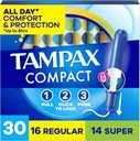 Tampax Pocket Pearl Plastic Tampons, Duopack (Regular/Super Absorbency), Unscented, 30 Count (Packaging May Vary)
