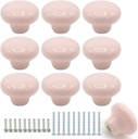 10Pack Ceramic Cabinet Knobs, 1.26Inch/32mm Pink Round Drawer Dresser Knob Pulls Handle with Screws, for Kitchen Cupboards, Wardrobes, Children's Rooms, Bedroom Furniture & Office Desks
