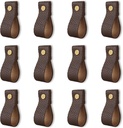 Leather Drawer Pulls, 12 Pcs Leather Pulls Handles, Handmade Leather Knobs Cabinet Hardware Drawer Pulls for Dresser Cabinet Drawer Doors and Closet (Cocoa)