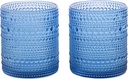 Lilly Pulitzer Double Old Fashioned Glasses, Cute Cocktail Glass Set of 2, 12oz Lowball Glasses, Vintage Inspired Hobnail Glassware, Blue