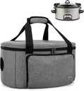 LUXJA Insulated Slow Cooker Bag (with a Bottom Pad and Lid Fasten Straps), Carrier Case Fits for Most 6-8 Quart Oval Slow Cooker, Gray