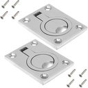2pcs Flush Ring Pull Handles Stainless Steel Boat Hatch Latch Cabinet Flush Mount Lifting Ring Pull Handle with 8pcs Mount Screws