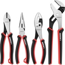 ARROW 4-Piece Pliers Set, Includes 8 Inch Diagonal, Long Nose, Slip Joint, 10 Inch Groove Joint Pliers, Ergonomic Anti-slip Handle, for Basic Repair