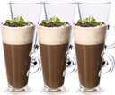 WUWEOT 6 Pack Tall Irish Coffee Mugs, 9 OZ Clear Milkshake Glass Latte Cups, Colombian Glass Cappuccino and Hot Chocolate Mugs with Handle for Tea, Water, Juice, Beer, Milk Hot And Cold Drinks