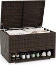 Tangkula 48 Gallon Rattan Outdoor Storage Box with Shoe Rack, Outdoor Storage Bin with Protective Liner, PE Wicker Deck Box for Patio Cushion Furniture, Pool Supplies and Garden Tools (48 Gallon)