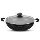 Lifelong Non- Stick Friing Kadai with Glass Lid Ibrahim 124; 2.5 Litre & 24 cm Induction and Gas Compatible Cookware Kadhai Ibrahi124; Scratch Resistant Kadai for Cook Curry, Dal, Rice & Biryani (LLKA02, Black)