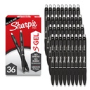 Sharpie S- Gel pera, střední bod (0,7mm), Black Gel Ink, 36 Počet - psaní, Note- Beroucí, Kancelářské dodávky, No Smear, No Bleed