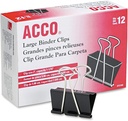 ACCO ® Binder Clips, Large, Black, 12 / Box - Large - 1.06 "Velikost Kapacita - Reuse - 12 / Box - Black - Tvrzená ocel, Plastové