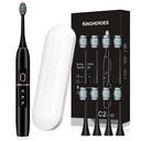kingheroes Electric Zubní kartáč Set, Dodává se s 8 Brush Heads & Travel Case, 4 Mode se 2 minuty postavený v Smart Timer, Jeden poplatek za 60 dní, 42000 VPM Motor (Black)