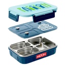 MILTON Meal Safe 3 Inner nerezová ocel Tiffin Box pro školu s párou verze Plug 124; PU izolovaný, Leak- Proof, Potraviny stupeň I Oběd Box pro děti chlapce, Dívky se Snap Lock Lid, 630 ml, Dark Blue