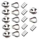 304 Stainless Steel Wire Rope Accesory Set M6 Cable Clamp Silver Thimble and Aluminium Crimping Loop for 1 / 4 Inch Wire Wire Cable Thimbles Rigging