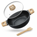 Lifelong Die-Cast Kadhai 24cm se skleněným lidem & Dřevěné špachtle 124; 1.9L, 1.5Kg Supplementary 124; Plyn & Induction Kompatibilní 124; Even Heat Distribution, Toxin & Teflon Free, Non- Stick, & Durable Supple124; Perfektní pro vaření