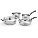 Lifelong 4 Pc Stainless Steel Cookware Sada 124; 2.2L Kadhai s Lid 22cm CLAS124; 1.4L Fry Pan 22cm CLAS124; 1.2L Saucepan 14cm CLAS124; 1.4L Tope 16cm CLAS124; Dodává se s Common Lid CLAS124; Induction & Gas Compatible CLAS124; Bakelity Handles