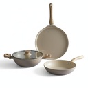 Lifelong 3 Kousek kované Cookware Set s Common Lid With124; 2.2L Kadhai s Lid 24cm With124; Keramické obalené With124; 1.4L Fry Pan 24cm With124; 1.2L Tawa 26cm With124; Induction & Gas Compatible With124; Non-Riveted Handle With124; Non-Stick Coating