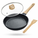 Lifelong Die- Lité Fry Pan 24cm se skleněným lidem & Dřevěný špachtlička 124; 1.3Ltr, 0.75kg Pant124; Plynový sporák a indukce Friendly crimin124; Non- Stick Pre- Seasoned 100% toxin & Teflon Free & Durable crimin124; Skillet pro vaření