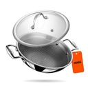 Stahl Artisan Hybrid 5.1 L, 30cm Tritly Non Stick Kadhai s Lid, nerezová ocel Kadai pro vaření, Tritly Kadhai Metal Spatula Friendly, Induction & Gas Spove kompatibilní