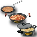 Hawkins Futura 3 kusy Cookware Set 4 - Hard Anodised Tava, Kadhai, Cook-n-Serve Bowl s jedním Hard Anodised Lid, Black (ASET4)