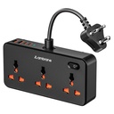 Ambrane 7-in-1 Extension Board, 2 USB, 2 typ C, 3 AC Sockets 2500W, Perfect for Compact Spaces, Charge 7 Zařízení od 1 Socket, Hangable Cable Design, Pracuje se všemi zařízeními (Smartstrip 5, Black)