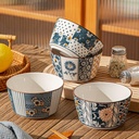 Japonský styl Keramické Snack Bowls- 400ml, ručně vyráběné květinové & geometrické vzory, sada 4, (Náhodné)
