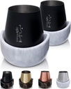 Gusto Nostro White Marble Wine Chiller for Glass and Stainless Steel Tumbler Set of 2 - Freezable Wine Glass Chiller Holder - Cool Set of Chillers and Stemless Metal Wine Tumblers for Home Bar (Black)