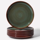 Stoneware Dinner Plates Set of 6, Ceramic Plates With Lipped Edges, Microwave/Dishwasher Safe, Modern Rustic Dinnerware, Kitchen Reactive Glaze Serving Dishes, Brown Green