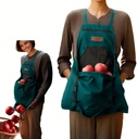Gardening Apron with Harvesting Pouch for Women/Men, Adjustable Cross Back，Zippered Phone Pocket - Great Gift