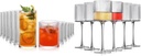 Set of 18 Ribbed Glassware – 6 Highball Glasses (12 oz), 6 Rocks Glasses (14 oz), and 6 Square Wine Glasses (12.5 oz) – Hand-Blown Vintage and Modern Glasses for Cocktails, Wine, Coffee, and More