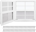 Tandefio 2 Pack Shed Window, 16'' x 16'' White Transom Windows for Chicken Coop with Tempered Glass and Screen Household Windows with Vertical Slider and Screws for Mobile Home Sheds Barns