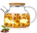 Glass Teapot 34oz/1000ml, Stovetop & Microwave Safe Borosilicate Tea Pot,Clear Teapot with Strainer, Glass Tea Kettle with Wooden Lid for Loose Leaf、Fruit Tea and Fragrant Tea