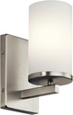 Kichler Crosby 9.25" Wall Sconce in Brushed Nickel, 1-Light Contemporary Hallway or Bathroom Light with Satin Etched Cased Opal Glass, (9.25" H x 4.5" W), 45495NI