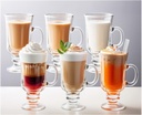 Set of 6 Clear Glass Goblet Mugs with Handles, 8 Oz - Perfect for Irish Coffee, Latte, Cappuccino, Smoothie and All Hot & Cold Beverages