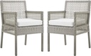 Modway Aura Wicker Rattan Outdoor Patio Two Dining Arm Chairs in Gray White