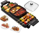 2 in 1 Electric Hot Pot with Grill, 2800W Indoor Smokeless Korean BBQ Grill Shabu Shabu Pot, Removable Non-stick Hotpot Pot Combo KBBQ with Divider & Separate Dual Temperature Control for 2-12 People