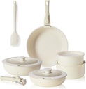 Sweetcrispy 12 pcs Pots and Pans Set, Nonstick Kitchen Induction Cookware Suit with Detachable Handle, Dishwasher Oven Safe, Milky White