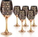 Black and Gold Wine Glasses Set of 6, Colored Long Stemmed and Rimmed Decorative Fancy Glassware Goblets for Gifts, Wedding, Festival, Birthday, Thanksgiving, 12oz