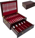 Silverware Storage Box Solid Wood with Lid, 2 Layer Silverware Storage Chest, 15.5'' ×11.5'' Silverware Organizer with Handle and Felt Lined, Chest for Flatware Setting Up 30