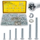 225pcs Screws and Nuts Assortment Kit,M4 M5 M6 Phillips Pan Head Assorted Nuts and Bolts,Washers Kit for Headboard, Wall Plate Switch, Receptacles Mounting Screws Silver
