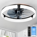 20" Ceiling Fans with Lights and Remote, 3000K-6500K Dimmable Flush Mount, 6 Speed Quiet Reversible Motor, APP & Remote Control, Low Profile Fandelier for Bedroom, Kitchen, Living Room