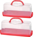2 Pack Plastic Rectangular Loaf Cake Storage Container,Bread Keeper for Carrying and Storing Banana Bread,Pumpkin Bread (Red)