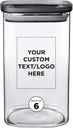 DISCOUNT PROMOS Custom Meridian 40 oz. Glass Storage Jars Set of 6, Personalized Bulk Pack - Durable Kitchen Organization, Home Decor Essentials, Food Storage Solutions - Clear