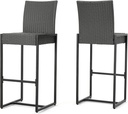 Christopher Knight Home Conrad Outdoor Wicker Barstools, 2-Pcs Set, Grey