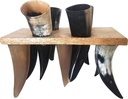 Antique Viking Drinking Horn Set of 4 Mead & Ale Goblets with Wooden Stand Norse Medieval Chalices for Home Bar, Festivals, Parties & Collector Gift
